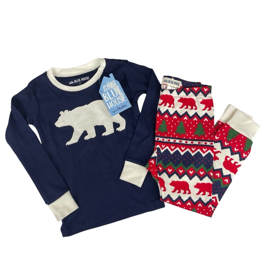 Little Blue House Kids Fair Isle Bear Holiday Christmas 2 Piece Pajama Size 3